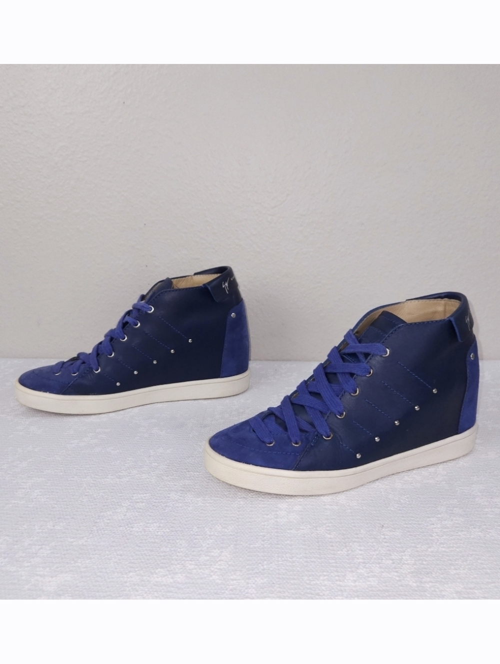 Giussepe Zanotti Hidden Wedge Sneakers US 8.5 Studded High-Top Lace-Up ITALY